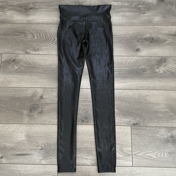 Spanx‎ Faux Leather Croc Shine Brown High Rise Leggings Size Small - Picture 4 of 10